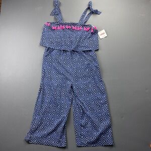 FabKids Girls Size XL 14/16 Blue Geometric Jumpsuit Sleeveless Wide Leg Boho NWT